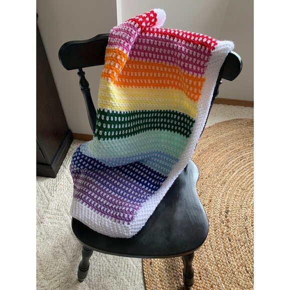 Rainbow Moss Stitch Crochet Stroller Baby Blanket